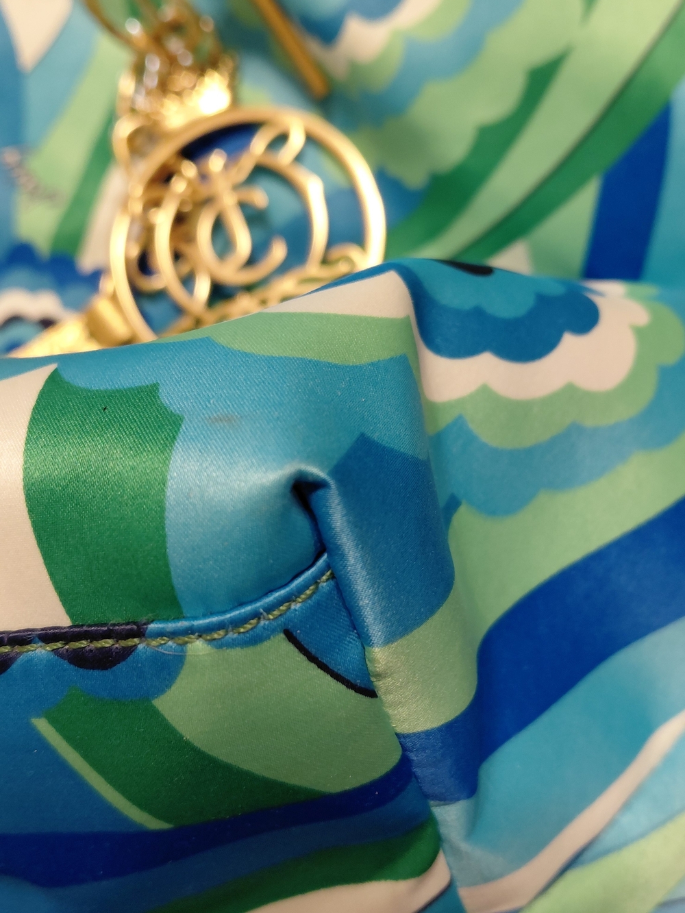 Vtg Y2K Era Juicy Couture Blue Green Satin Floral Chain-Handle Tote GUC! - Picture 7 of 16